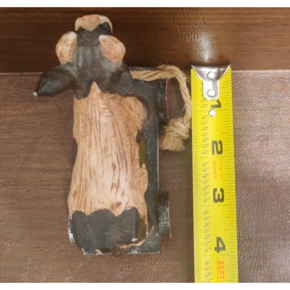 Rustic Plastic Wood-like Carved Black Spotted Cow on Pull Cart Farm Barn Decor - Picture 11 of 11